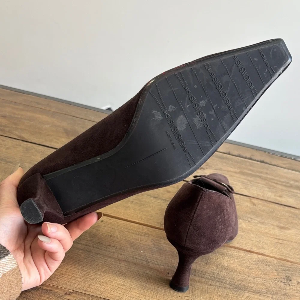 Stuart Weitzman Dark Brown Suede Heels - Picture 5 of 8